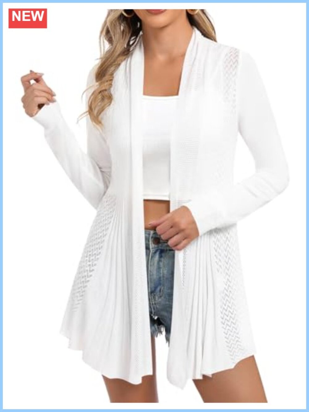 Open Front Long Sleeve Lightweight Knit Cardigan Soft Cotton Blend